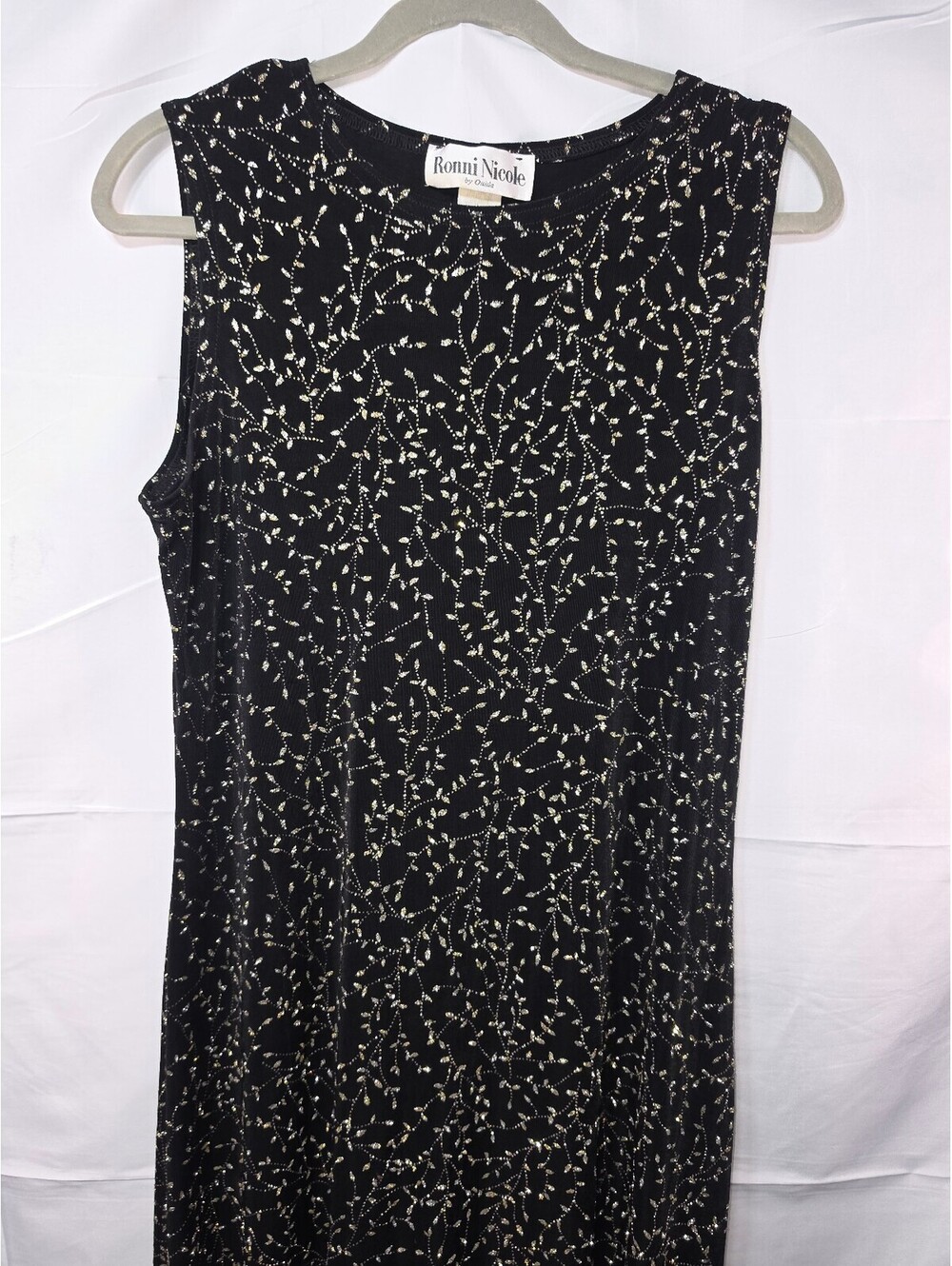 Ronni Nicole Black Gold Metallic Floral Maxi Dress Sleeveless Size 14